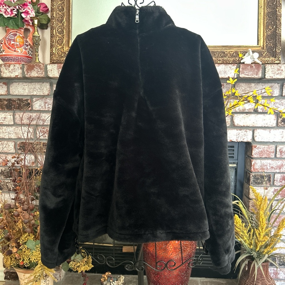 A New Day Women’s Black Faux Fur Half Zip Long Sleeve Jacket Sz L